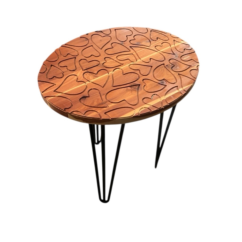 Handmade Wood Heart Pattern Table